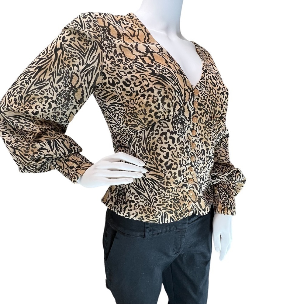 H&M Women’s Leopard Long Sleeve Blouse Size 8 - Picture 3 of 12